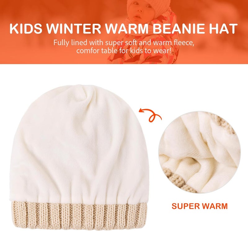 TYOMZG Toddler Winter Beanie Hat, Infant Winter Warm Knit Fleece Lined Cap for Girls Boys with Pom Pom for 0-36 Months 2 Packs - Image 5